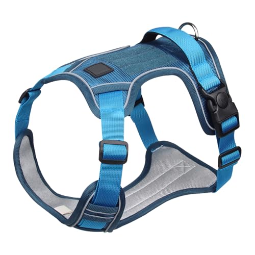 FEESHOW No Pull Escape Proof Dog Harness with Soft Padded Handle Breathable Reflective Vest for Medium Large Dogs Walking Blue Large - color: Blue, size: Large