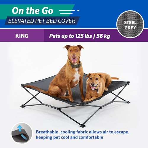 Coolaroo On The Go Cooling Elevated Dog Bed Replacement Cover, Portable for Travel & Camping, Collapsible for Storage, King, Steel Grey - size: King
