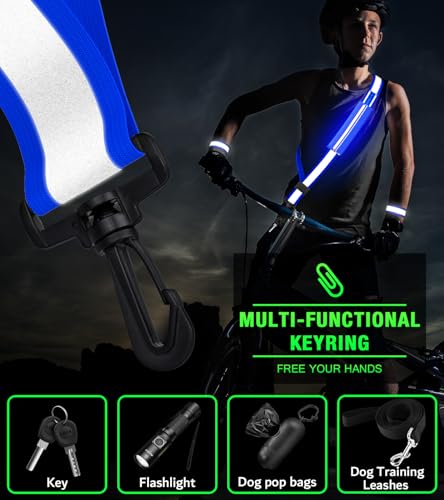 Ylzzrs LED Belt Reflective Sash for Walking at Night,High Visibility Adjustable Night Running Safety Gear,Light Up Running Belt Reflective Gear with Phone Bag/Armband for Runners Walkers Men Women - color: Blue