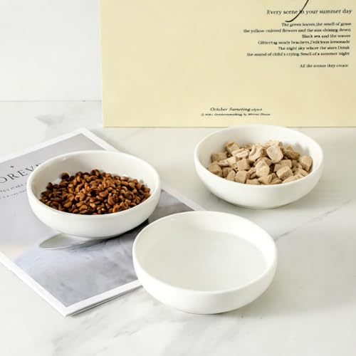 5.3 in Ceramic Cat Dishes - Shallow Food Bowls for Small Pets, 3 Pack for Food and Water -White - color: white