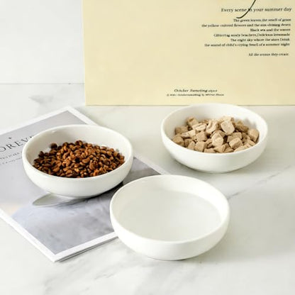 5.3 in Ceramic Cat Dishes - Shallow Food Bowls for Small Pets, 3 Pack for Food and Water -White - color: white