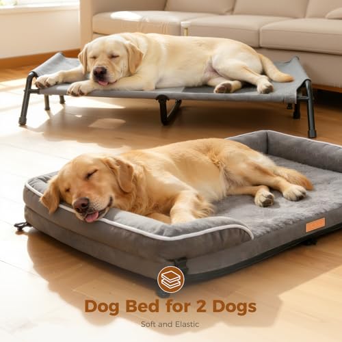 Outdoor Elevated Dog Bed,Raised Dog Beds for Large Dogs, Washable Dog Cot with Headrest Sides, Non-Skid Feet,Breathable Mesh,Cooling Pet Beds for Indoor or Camping - size: 43.3"L x 32.3"W x 12.2"Th