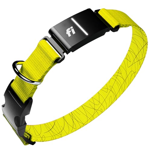 Fi New Series 3+ Smart Dog Tracker Collar [6 Month Membership Included] GPS Tracker for Dogs with Health & Behavior Monitoring, Escape Alerts, Waterproof, LED, Apple Watch Compatible (Yellow, Large) - color: Yellow, size: Large