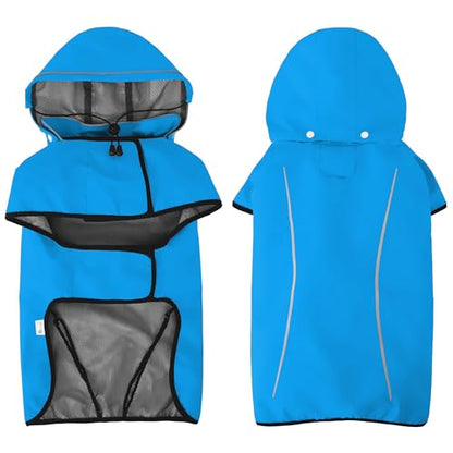 Mile High Life Dog Raincoat, Adjustable Waterproof Pet Rain Jacket, Reflective Hooded Poncho for Small Medium Large Dogs, Lightweight Breathable Pet Rain Coat (Blue,XS Chest 15"-18") - color: Blue, size: X-Small