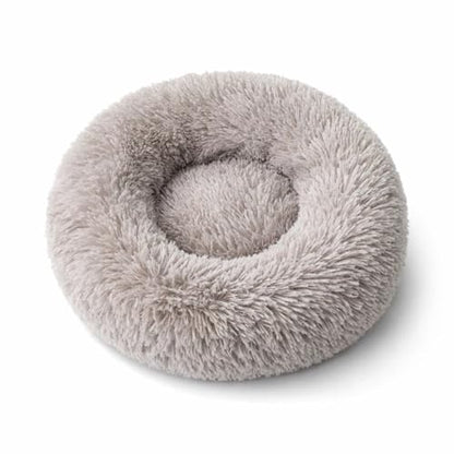 SALAN Calming Donut Dog Bed for Small Dogs and Cats, 16 Inch Round Plush Faux Fur Pet Bed, Washable Fluffy Self Warming Anti Anxiety Cuddler Bed for Puppy, Kitten, Indoor Cats (Brown) - color: Brown