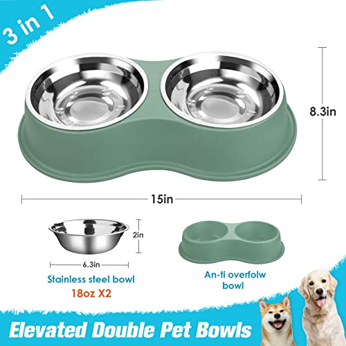 Epetslove Dog Bowls Double Dog Water and Food Bowls Stainless Steel Bowls with Non-Slip Resin Station, Pet Feeder Bowls for Puppy Medium Dogs Cats - color: 6.Green, size: Medium-18oz