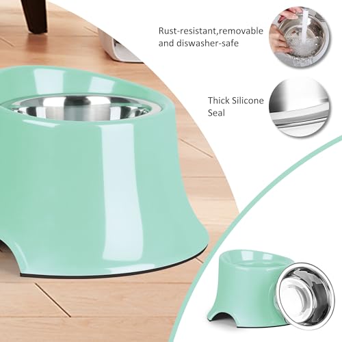 Tilted Elevated Dog Bowls Non-Slip & Non-Spill Pet Feeder with Elevated Detachable Melamine Stand, High Capacity Tilted Dog Bowl for Medium Small Size Dogs M/2 Cup Green - color: Green, size: M/2 Cup