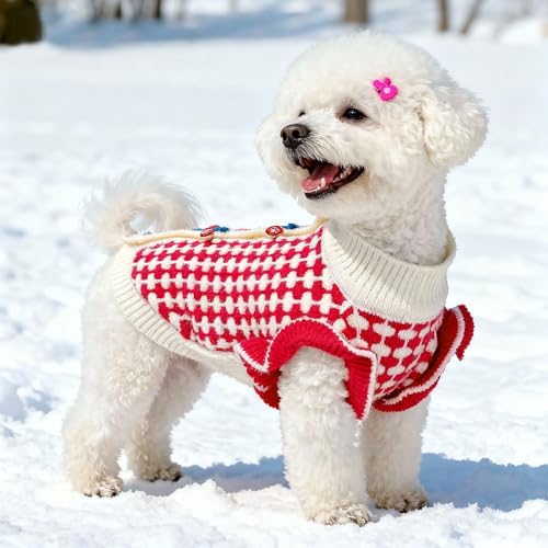 BAEJMJK Cute Cherry Small Dog Sweater Soft Girl Dog Cardigan Clothes Turtleneck Warm Pet Puppy Knitted Pullover Princess Dogs Cats Outfits(Red Cherry B,X-Large) - color: Red Cherry B, size: X-Large