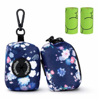 Dog Poop Bag Holder Leash Attachment, Dog Waste Bag Dispenser Zippered Pouch, Fits Any Dog Leash, Includes Free Roll of Dog Bags, Poop Bag Dispenser - 2 Packs, Mixed Blue & White - color: Dark Blue & White