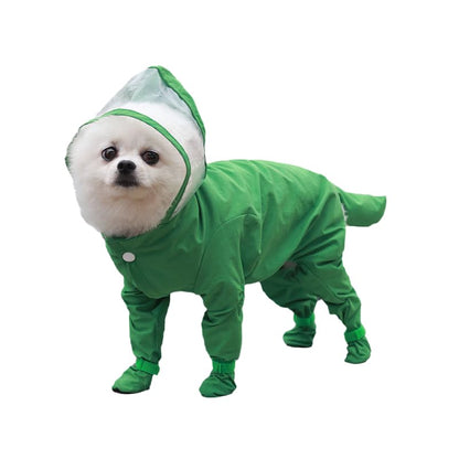 Dog Raincoat with Hood, Waterproof Full-Coverage Reflective Rain Jacket Quick-Drying Rain Poncho and Shoes for Small Medium Large Dogs,Green,L - color: Green, size: L（Back Length 12''）