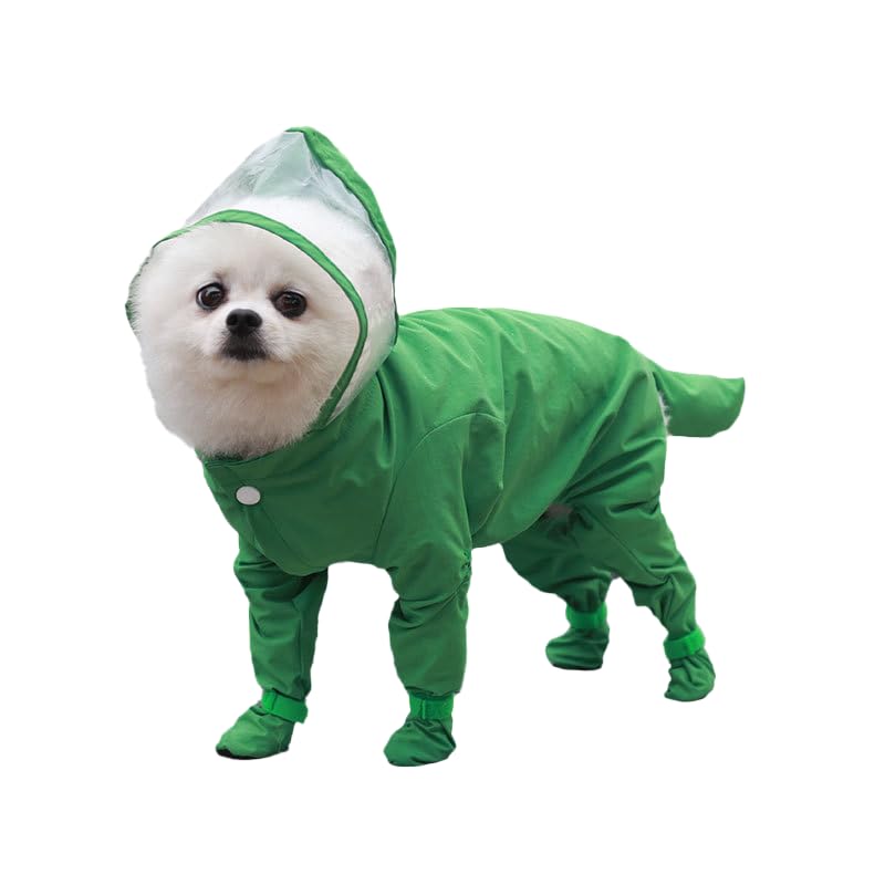 Dog Raincoat with Hood, Waterproof Full-Coverage Reflective Rain Jacket Quick-Drying Rain Poncho and Shoes for Small Medium Large Dogs,Green,XL - color: Green, size: XL（Back Length 14''）