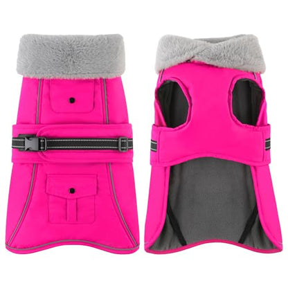 Dog Coat with Pocket, Waterproof Dog Jacket with Adjustable Buckle, Reflective Puppy Winter Coat Warm Turtleneck Fleece SnowJacket for Small Medium Large Dogs - Pink 2XL - color: Pink, size: XX-Large( Chest: 30.7"-39.4", Back:23.6")