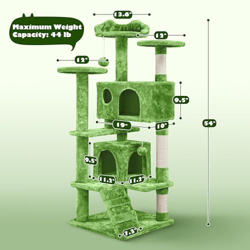 Yaheetech 54in Cat Tree, Cat Tower with Large Condo Sisal Scratching Posts and Dangling Balls, Pet Furniture for Kitten, Green - color: Green, size: 54in