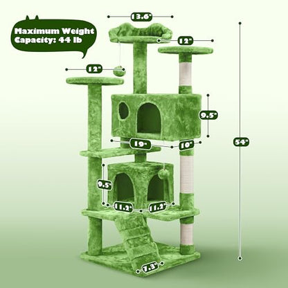 Yaheetech 54in Cat Tree, Cat Tower with Large Condo Sisal Scratching Posts and Dangling Balls, Pet Furniture for Kitten, Green - color: Green, size: 54in