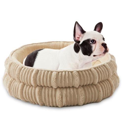 Dog Beds for Small Dogs, Puppy Kennel Bed - Round Cat Beds for Indoor Cats,Comfy Durable Pet Sleeping Bed, Washable Deluxe Plush Kitten Bed & Non-Slip Bottom, Beige 24" L x 24" W x 9" Th - color: Beige1, size: Large