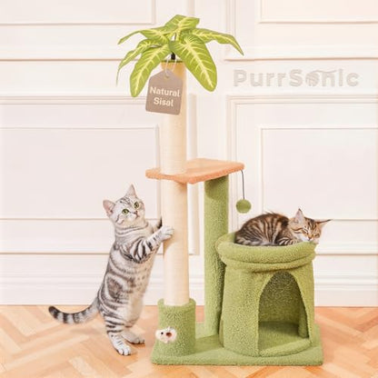 Cat Tree Tower with Scratching Post, Indoor 36in Medium Kitty Climbing Frame with Perch, Cave, Ball Toys, Multi Functional Kitten Climber and Scratcher, Stable Stand and Space Saving Design