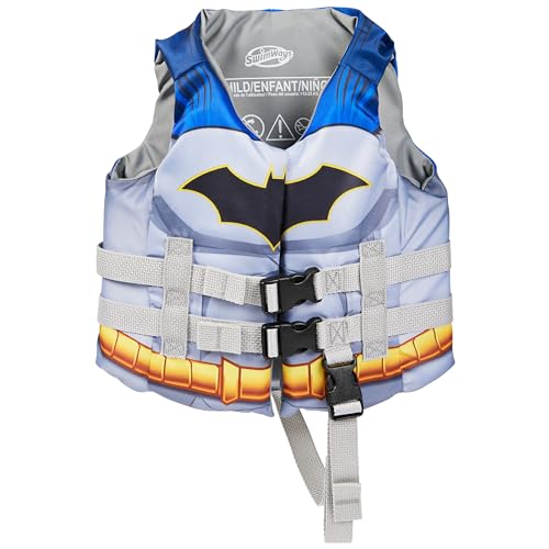 SwimWays DC Swim Trainer Life Jacket, US Coast Guard Approved Life Vest Kids Swim Vest, Pool Floats & Life Jackets for Kids 33-55 lbs, Batman - color: Life Jacket