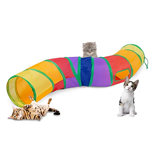 Sheldamy Cat Tunnel, S-2-Way Cat Tunnels for Indoor Cats, Collapsible Cat Play Tunnel, Interactive Toy Maze Cat House with 1 Play Ball for Cats, Puppy, Kitty, Kitten, Rabbit (Multicolor) - color: S-2 Way Multicolor