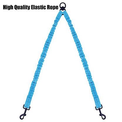 BAOBOTE Pet Double Dog Leash, Shock Absorbing Reflective Bungee Lead Walk 2 Dogs with Ease, 360° Swivel No Tangle Double Dog Walking & Training Leash, Dual Dog Leashs for 6-120lbs Dogs (Blue) - color: Blue