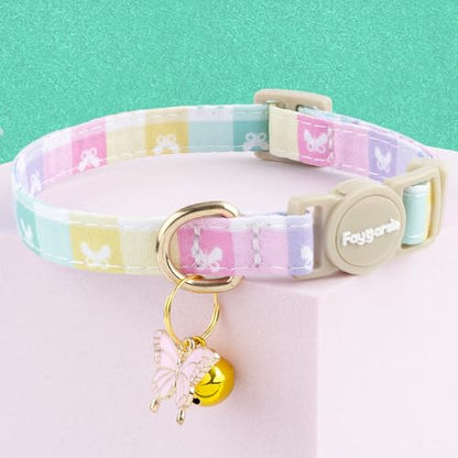 Faygarsle 2 Pack Plaid Butterfly Fish Pattern Cat Collars Breakaway Safety Collar with Bell Spring Summer Design for Girl Cats,Blue Multicolor - color: Colorful Butterfly&Fish