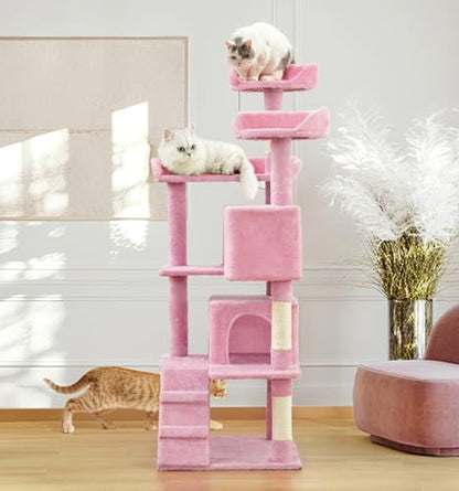Made4Pets Cat Tree Tower 56" Cat Tower for Indoor Cats Kitten Tree Multi-Level Cat Tree with 2 Condo Furniture Activity Center with Scratching Posts Funny Toys (Pink) - color: Pink