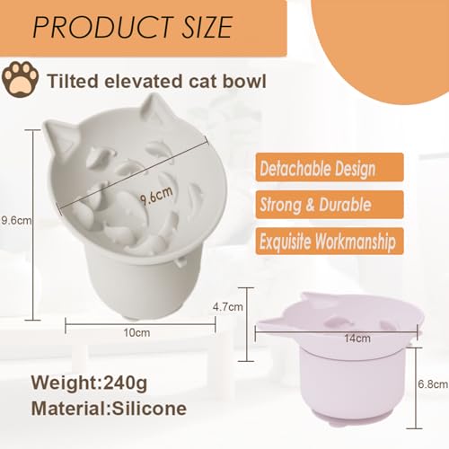 Elevated Cat Bowl, Silicone Kitten Bowls for Food and Water, Wide Shallow Cat Food Dish, Whisker Fatigue, Lead & Cadmium Free, Great Height for Small Pet (LightGrey) - color: LightGrey
