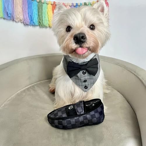 Haute Diggity Dog Chewy Vuiton Loafer Plush Squeaky Dog Toy, Soft Durable Designer-Inspired Stuffed Puppy Chew Toys for Small & Medium Dogs, Machine-Washable (Black Checker) One Size - color: Black Checker, size: One Size