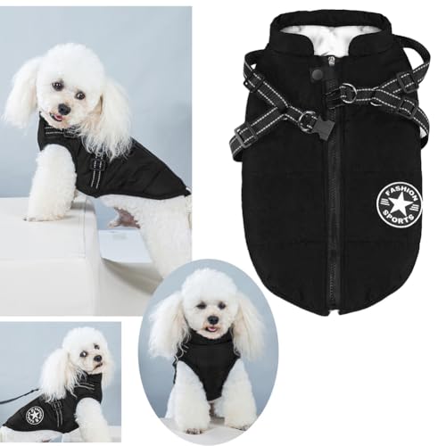 Dog Coat for Winter Waterproof Dogs Jackets Windproof Fleece Dog Vest Harness Winter Warm Padded Pet Black 3XL - color: Black, size: XXX-Large