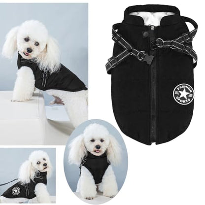 Dog Coat for Winter Waterproof Dogs Jackets Windproof Fleece Dog Vest Harness Winter Warm Padded Pet Black 3XL - color: Black, size: XXX-Large