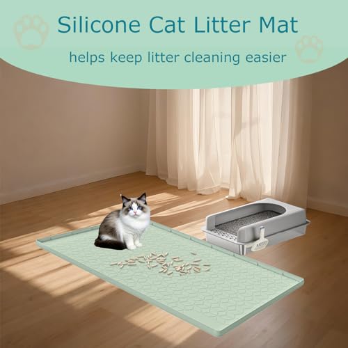Cat Litter Mat, Silicone Large Cat Mat for Litter Box - 28x22 in, Waterproof & Non-Slip, Durable & Easy Clean, Green - color: Green, size: 28"L x 22"W