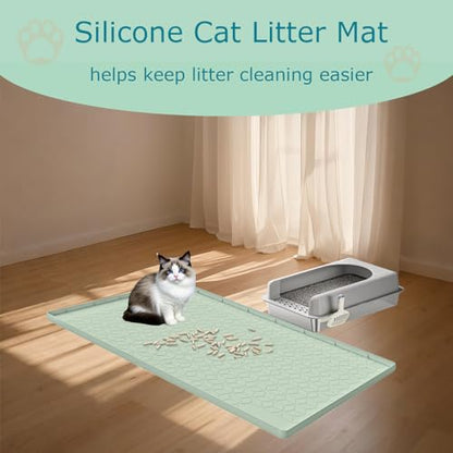 Cat Litter Mat, Silicone Large Cat Mat for Litter Box - 34x22 in, Waterproof & Non-Slip, Durable & Easy Clean, Green - color: Green, size: 34"L x 22"W