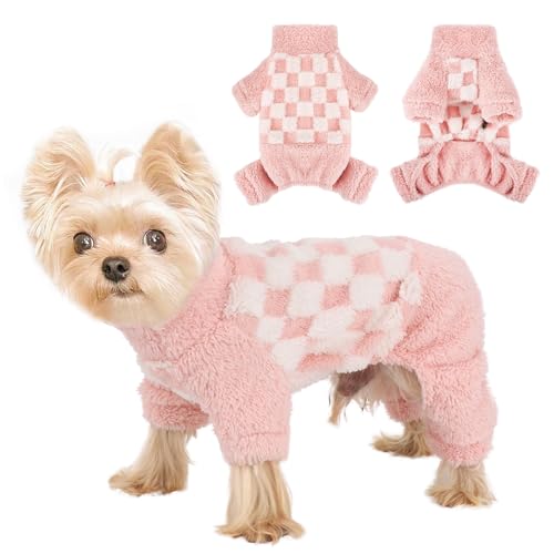Dog Pajamas Pjs Fleece Dog Sweater Cute Puppy Clothes for Small Dogs Chihuahua Yorkie Clothes Girl Boy Warm Pullover Doggie Outfit Cat Sweater (Square Pink, XX-Small) - color: Square Pink, size: XX-Small (Chest 11in )