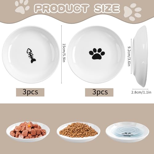 6 Pack Cat Food Bowl, Ceramic Cat Bowls, Anti Whisker Fatigue Cats Bowl Set,5.5 Inches Shallow Wide Kitten Plates for Food and Water (White-A) - color: White-A