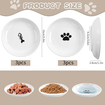 6 Pack Cat Food Bowl, Ceramic Cat Bowls, Anti Whisker Fatigue Cats Bowl Set,5.5 Inches Shallow Wide Kitten Plates for Food and Water (White-A) - color: White-A