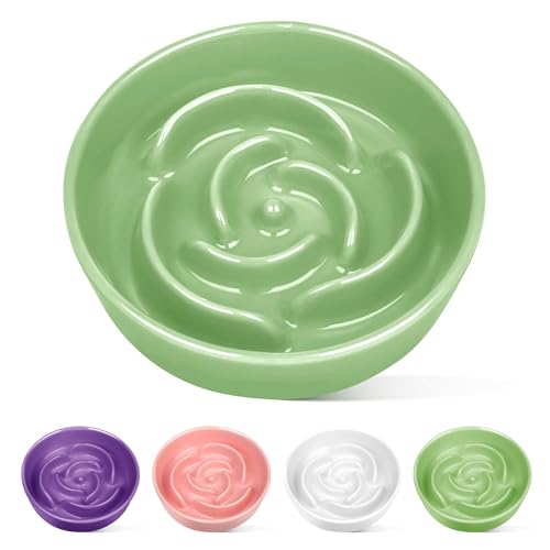 Ceramic Slow Feeder Dog Bowls Small Breed, 0.6 Cup Slow Feeder Cat Bowls for Fast Eaters, Ceramic Dog Food Dish no Black Chin, Puzzle Bowl for Small Dogs and Cats, Green - color: 04-Green, size: S-0.6 Cups