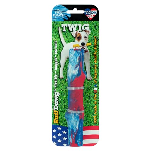 Ruff Dawg Fetch Twig Dog Toy – Durable Rubber Stick Alternative with Treat Slot – Floats, Bendable & Gentle on Teeth – Made in USA – Assorted Colors