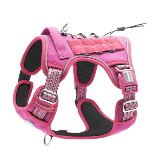 Auroth Tactical Dog Harness for Large Dogs No Pull Adjustable Pet Harness Reflective K9 Working Training Easy Control Pet Vest Military Service Dog Harnesses Rose Red S - color: Red, size: S(Neck:14-21",Chest:20-31"),18-35 lbs