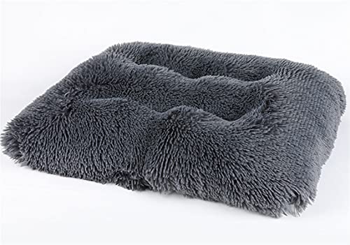 Long Plush Calming Pet Bed Cuddler Pet Bed for Dogs and Cats Fluffy Faux Fur Dog Bed with Anti Slip Bottom Machine Washable Pet Sleep Bed Crate Mat Dark Grey M - color: Dark Grey, size: M(25"x19"x4")