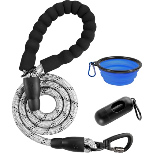 BARKBAY Dog Leashes for Large Dogs Heavy Duty Dog Leash 4/5/6 FT with Comfortable Padded Handle and Highly Reflective Threads for Medium Large Dogs Walking Training Running (4FT-1/2'',Gray) - color: Gray, size: 4 Feet