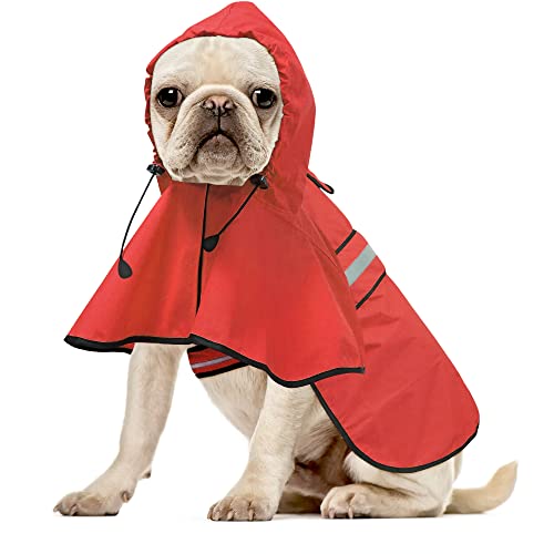 Reflective Dog Raincoat - Adjustable Waterproof Pet Rain Jacket, Lightweight Dog Hooded Rain Slicker Poncho for Small to X- Large Dogs and Puppies (Red, Small) - color: Red, size: Small