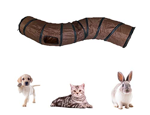 iCAGY Cat Tunnel for Indoor Cats Interactive, Rabbit Tunnel Toys, Pet Toys Play Tunnels for Cats Kittens Rabbits Puppies Crinkle Pop Up Brown 47" Shape S - color: Brown
