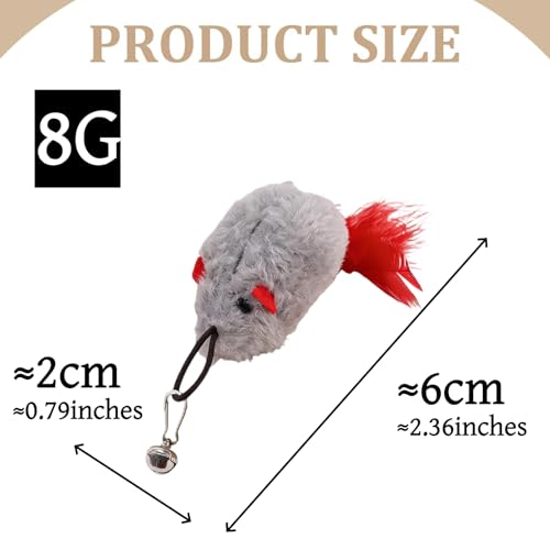 3 Pack Cat Wand Refill Toys Gray Mice with Feather Mice Toy for Cats Cat Feather Toy Refill Wand Attachment Interactive Refills for Feline Play