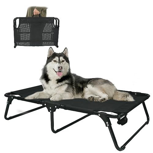 Elevated Raised Dog Bed Cot with Breathable Mesh,Folding No Assembly, Indoor/Outdoor Travel Outside Cooling Camping Dog Beds Pet Hammock for Large Dogs, Black - size: Large