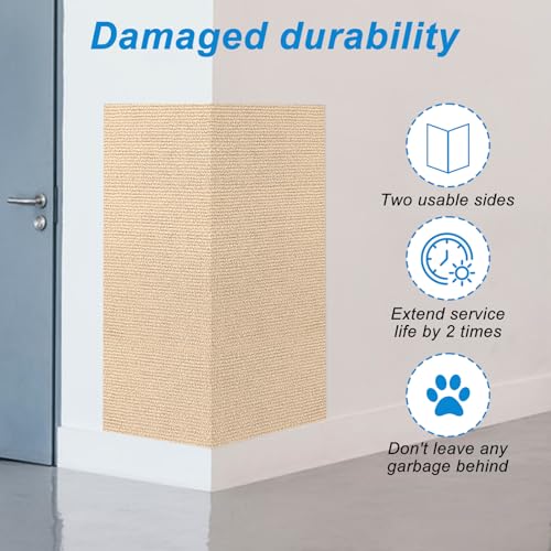 4 Pack Cat Scratch Mats 24”x16”, Self-Adhesive Trimmable Cat Scratching Post Carpet Cat Floor Scratching Pad Rug Cat Tree Replacement Parts Mat Cat Scratcher for Step Couch Furniture Protector(Beige)
