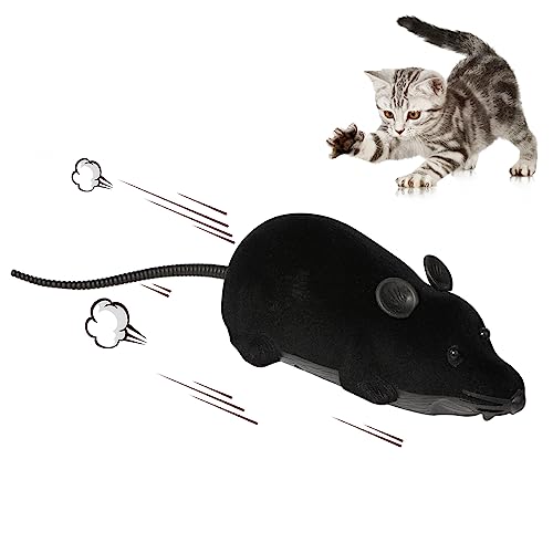 Auto Moving Mouse Cat Toy, Interactive Cat Toys Wireless Electronic Fake Mouse Rat Pet Toy Running Wheel Plush Rat Chasing Prank Toy for Cats Dogs Kids Novelty Gift By Greatstar (Black, No Controller) - color: Black, No Controller