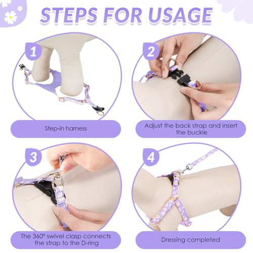 Lukovee Puppy Harness and Leash Set, No Pull Lightweight Soft Suede Adjustable Pet Harness Vest with Snap Buckle for Puppy Small and Medium Size Dog (Purple-XS) - color: Purple Daisy, size: X-Small ( 5.5-11lb )