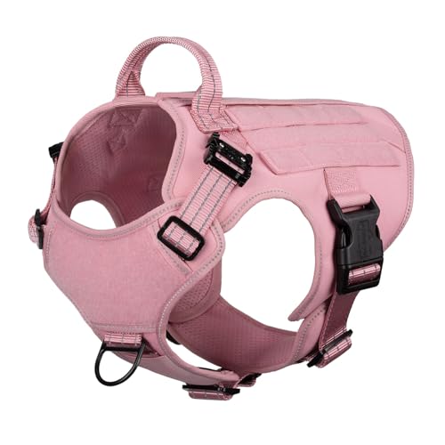 ICEFANG Tactical Dog Harness,Small Size, 2X Metal Buckle,Working Dog MOLLE Vest with Handle,No Pulling Front Leash Clip,Hook and Loop Panel (Pink, S (Pack of 1)) - color: Pink, size: Small (Pack of 1)