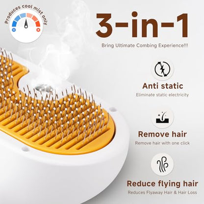 Pet Steam Brush for Dog & Cat – 3-in-1 Spray Hair Removal Comb for Shedding & Grooming, Softens Fur & Reduces Static – Water Brush for Long & Short Coats, Bath-Hating Pets, Includes Waterless Shampoo - size: 7.8"-240ML