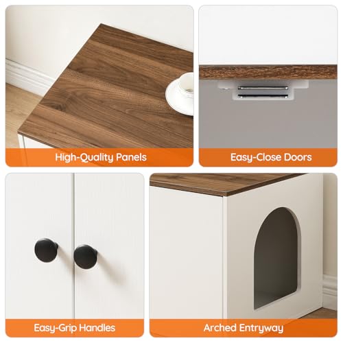 HOOBRO Cat Litter Box Enclosure, Hidden Litter Box Furniture with Side Entry, Litter Box Cabinet, Indoor Cat House, End Side Table, 31.5" L x 17.7" W x 16.3H, for Bathroom, White and Walnut WH40MW01 - color: White + Walnut