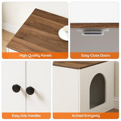 HOOBRO Cat Litter Box Enclosure, Hidden Litter Box Furniture with Side Entry, Litter Box Cabinet, Indoor Cat House, End Side Table, 31.5" L x 17.7" W x 16.3H, for Bathroom, White and Walnut WH40MW01 - color: White + Walnut